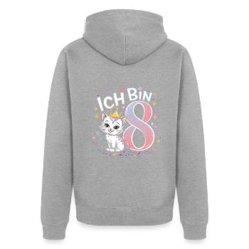 8. Geburtstag Katze Kätzchen Kindergeburtstag - Unisex Premium Bio Zip Hoodie - Grau meliert - Hinten - Nico (187cm)