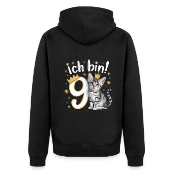9th Birthday Cat Kitten Children's Birthday - Unisex Premium Organic Zip Hoodie - black - Back - Nico (187cm)