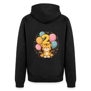 2nd Birthday Tiger Children's Birthday Party - Unisex Premium Organic Zip Hoodie - black - Back - Nico (187cm)