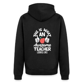 Lustiges Lehrer Lehrerinnen Geschenk - Unisex Premium Bio Zip Hoodie - Schwarz - Hinten - Nico (187cm)