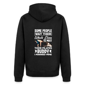 Pilates Buddy J’ai épousé le mien - Veste à capuche bio Premium Unisexe - noir - Dos - Nico (187cm)