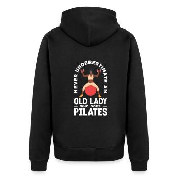 Unterschätze Niemals Eine Alte Dame Die Pilates - Unisex Premium Bio Zip Hoodie - Schwarz - Hinten - Nico (187cm)