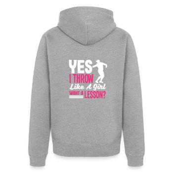Diskus Diskuswurf Leichtathlet Sportler Geschenk - Unisex Premium Bio Zip Hoodie - Grau meliert - Hinten - Nico (187cm)