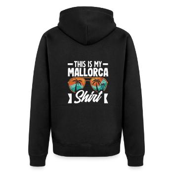 Mallorca Party Crew Mallorca Urlaub - Unisex Premium Bio Zip Hoodie - Schwarz - Hinten - Nico (187cm)
