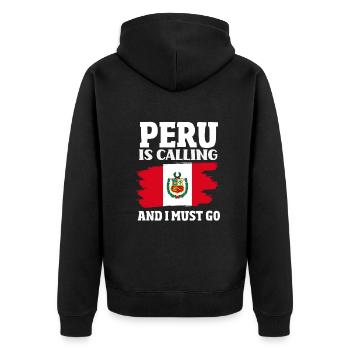 Peru Peruaner Geschenk - Unisex Premium Bio Zip Hoodie - Schwarz - Hinten - Nico (187cm)