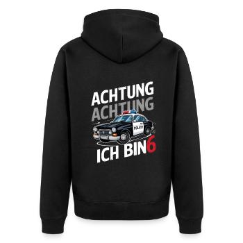 Achtung Ich Bin 6 Polizei 6. Geburtstag - Unisex Premium Bio Zip Hoodie - Schwarz - Hinten - Nico (187cm)