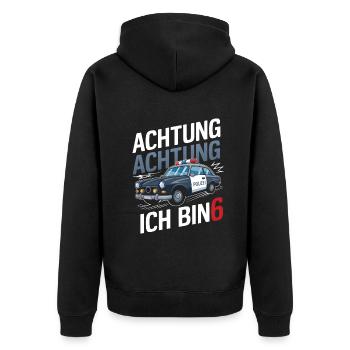 Achtung Ich Bin 6 Polizei 6. Geburtstag - Unisex Premium Bio Zip Hoodie - Schwarz - Hinten - Nico (187cm)