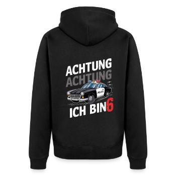 Achtung Ich Bin 6 Polizei 6. Geburtstag - Unisex Premium Bio Zip Hoodie - Schwarz - Hinten - Nico (187cm)