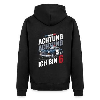 Achtung Ich Bin 6 Polizei 6. Geburtstag - Unisex Premium Bio Zip Hoodie - Schwarz - Hinten - Nico (187cm)