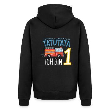 Tatütata Feuerwehr 1. Geburtstag - Unisex Premium Bio Zip Hoodie - Schwarz - Hinten - Nico (187cm)