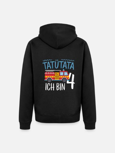 Tatütata Fire Brigade 4th Birthday - Unisex Premium Organic Zip Hoodie - black