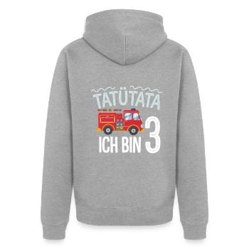 Tatütata Feuerwehr 3. Geburtstag - Unisex Premium Bio Zip Hoodie - Grau meliert - Hinten - Nico (187cm)