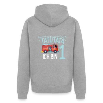 Tatütata Feuerwehr 1. Geburtstag - Unisex Premium Bio Zip Hoodie - Grau meliert - Hinten - Nico (187cm)