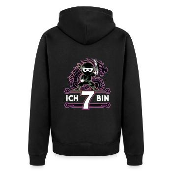 Ich Bin 7 Ninja Geburtstagsshirt - Unisex Premium Bio Zip Hoodie - Schwarz - Hinten - Nico (187cm)