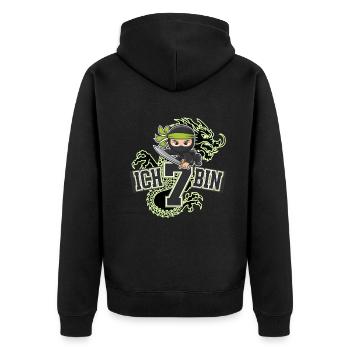Ich Bin 7 Ninja Geburtstagsshirt - Unisex Premium Bio Zip Hoodie - Schwarz - Hinten - Nico (187cm)
