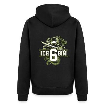 Ich Bin 6 Ninja Geburtstagsshirt - Unisex Premium Bio Zip Hoodie - Schwarz - Hinten - Nico (187cm)