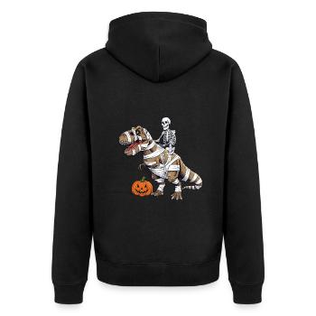 Halloween Skelett Reitet Dinosaurier - Unisex Premium Bio Zip Hoodie - Schwarz - Hinten - Nico (187cm)