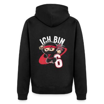 This Little Ninja Is 6 Birthday Shirt - Unisex Premium Organic Zip Hoodie - black - Back - Nico (187cm)