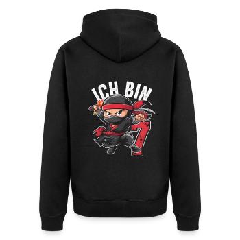 This Little Ninja Is 7 Birthday Shirt - Unisex Premium Organic Zip Hoodie - black - Back - Nico (187cm)