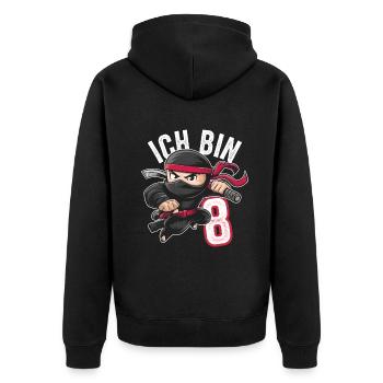This Little Ninja Is 8 Birthday T-Shirt - Unisex Premium Organic Zip Hoodie - black - Back - Nico (187cm)