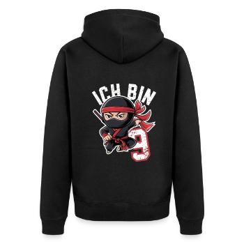 This Little Ninja Is 9 Birthday T-Shirt - Unisex Premium Organic Zip Hoodie - black - Back - Nico (187cm)