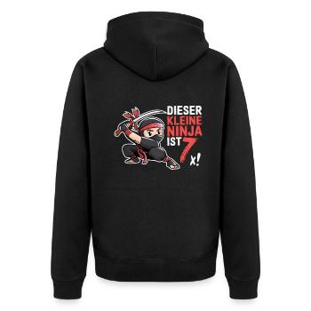 This Little Ninja Is 7 Birthday Shirt - Unisex Premium Organic Zip Hoodie - black - Back - Nico (187cm)
