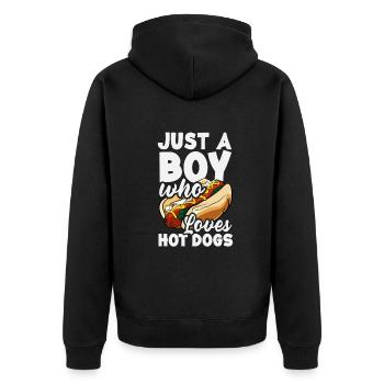 A Boy Who Loves Hot Dogs - Unisex Premium Organic Zip Hoodie - black - Back - Nico (187cm)