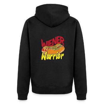 Wiener Warrior Hot Dog Fan - Unisex Premium Bio Zip Hoodie - Schwarz - Hinten - Nico (187cm)