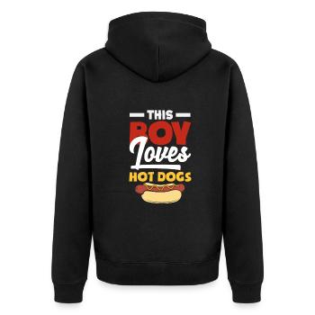This Boy Loves Hot Dogs - Unisex Premium Organic Zip Hoodie - black - Back - Nico (187cm)