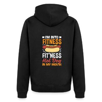 Fitness Hot Dog In My Mouth Design - Unisex Premium Organic Zip Hoodie - black - Back - Nico (187cm)