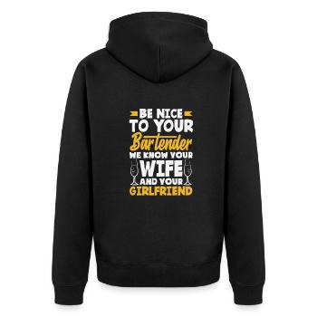 Lustiger Barkeeper Spruch Barkeeper Geschenk - Unisex Premium Bio Zip Hoodie - Schwarz - Hinten - Nico (187cm)