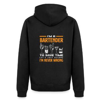 Lustiger Barkeeper Spruch Barkeeper Geschenk - Unisex Premium Bio Zip Hoodie - Schwarz - Hinten - Nico (187cm)
