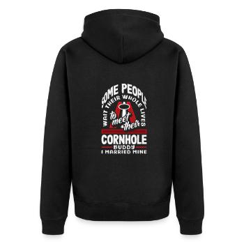 Funny Cornhole Player Gift - Unisex Premium Organic Zip Hoodie - black - Back - Nico (187cm)