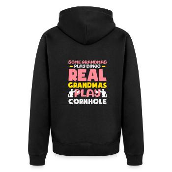 Funny Cornhole Player Gift - Unisex Premium Organic Zip Hoodie - black - Back - Nico (187cm)