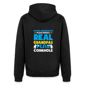 Funny Cornhole Player Gift - Unisex Premium Organic Zip Hoodie - black - Back - Nico (187cm)