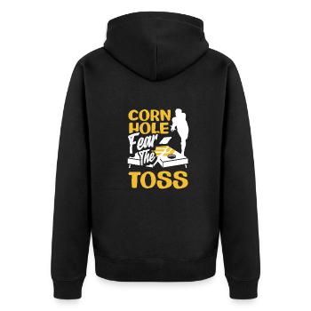 Funny Cornhole Player Gift - Unisex Premium Organic Zip Hoodie - black - Back - Nico (187cm)