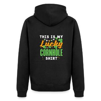 Funny Cornhole Player Gift - Unisex Premium Organic Zip Hoodie - black - Back - Nico (187cm)