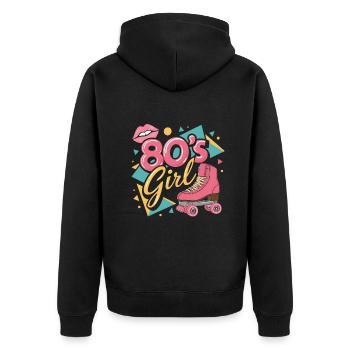 Retro 80er Jahre Girl Roller Skate Rollschuhe - Unisex Premium Bio Zip Hoodie - Schwarz - Hinten - Nico (187cm)