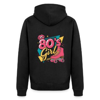 Retro 80er Jahre Girl Roller Skate Rollschuhe - Unisex Premium Bio Zip Hoodie - Schwarz - Hinten - Nico (187cm)