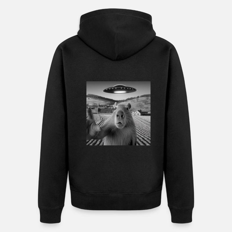 Alien Encounter Capybara Selfie - Veste à capuche bio Premium Unisexe - noir