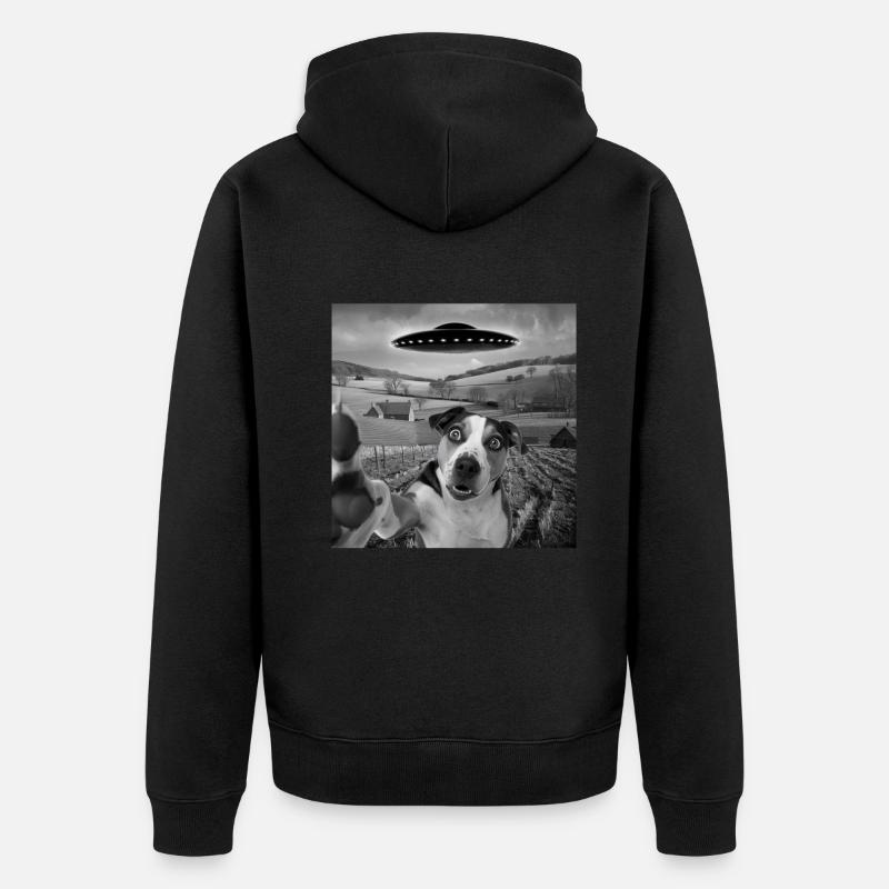 Rencontre extraterrestre Chien Selfie - Veste à capuche bio Premium Unisexe - noir