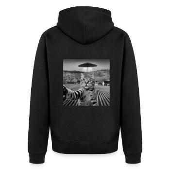 Alien Encounter Cat Selfie - Unisex Premium Organic Zip Hoodie - black - Back - Nico (187cm)