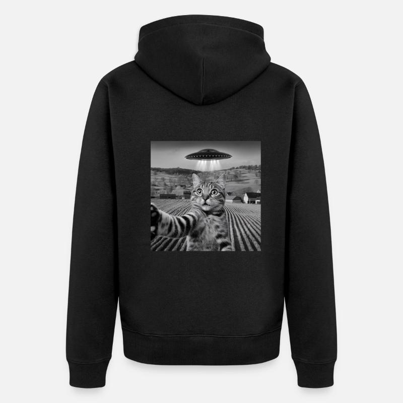 Alien Rencontre Chat Selfie - Veste à capuche bio Premium Unisexe - noir