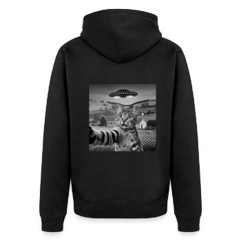 Alien Encounter Cat Selfie - Unisex Premium Organic Zip Hoodie - black - Back - Nico (187cm)