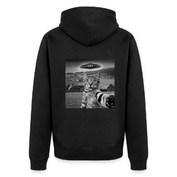 Alien Encounter Cat Selfie - Unisex Premium Organic Zip Hoodie - black - Back - Nico (187cm)