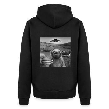 Alien Encounter Sloth Selfie - Unisex Premium Organic Zip Hoodie - black - Back - Nico (187cm)