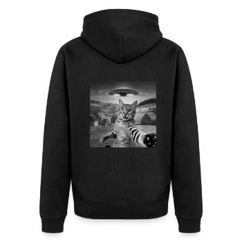 Alien Encounter Cat Selfie - Unisex Premium Organic Zip Hoodie - black - Back - Nico (187cm)
