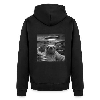Alien Encounter Sloth Selfie - Unisex Premium Organic Zip Hoodie - black - Back - Nico (187cm)