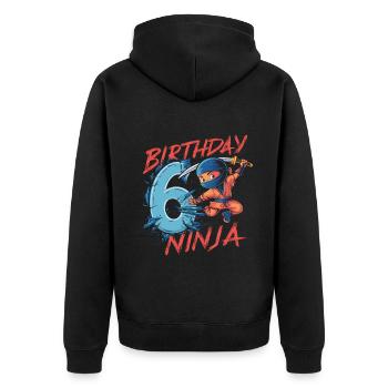 This Little Ninja Is 6 Birthday Shirt - Unisex Premium Organic Zip Hoodie - black - Back - Nico (187cm)