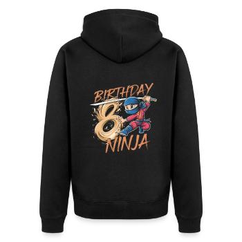 This Little Ninja Is 8 Birthday T-Shirt - Unisex Premium Organic Zip Hoodie - black - Back - Nico (187cm)